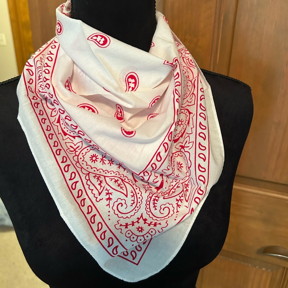 Red and White Paisley Bandana - Picture 4 of 7